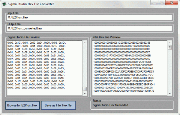 Sigma Studio Hex File Converter